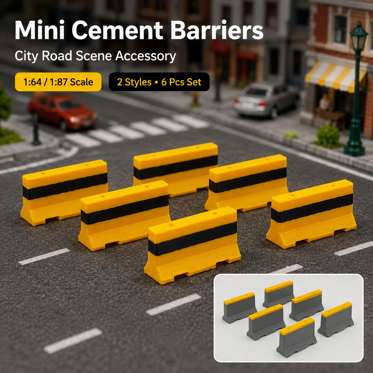 Model Kit Cement - Set di 6 Mini Barriere Stradali